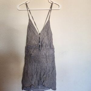 Pfeiffer sleeveless vneck cotton linen black white linen mini dress EUC sz Small